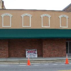 The canopy is installed on the front of the Heritage Center.