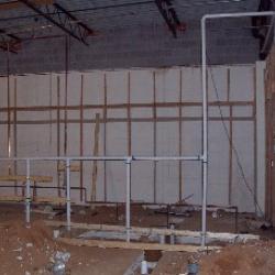 Plumbing is installed for the bathrooms.