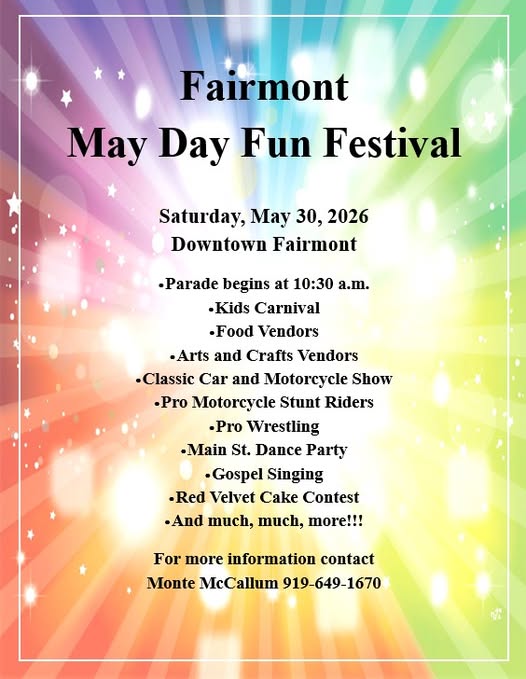 Fairmont May Day Fun Festival Saturday, May 30, 2026 Downtown Fairmont